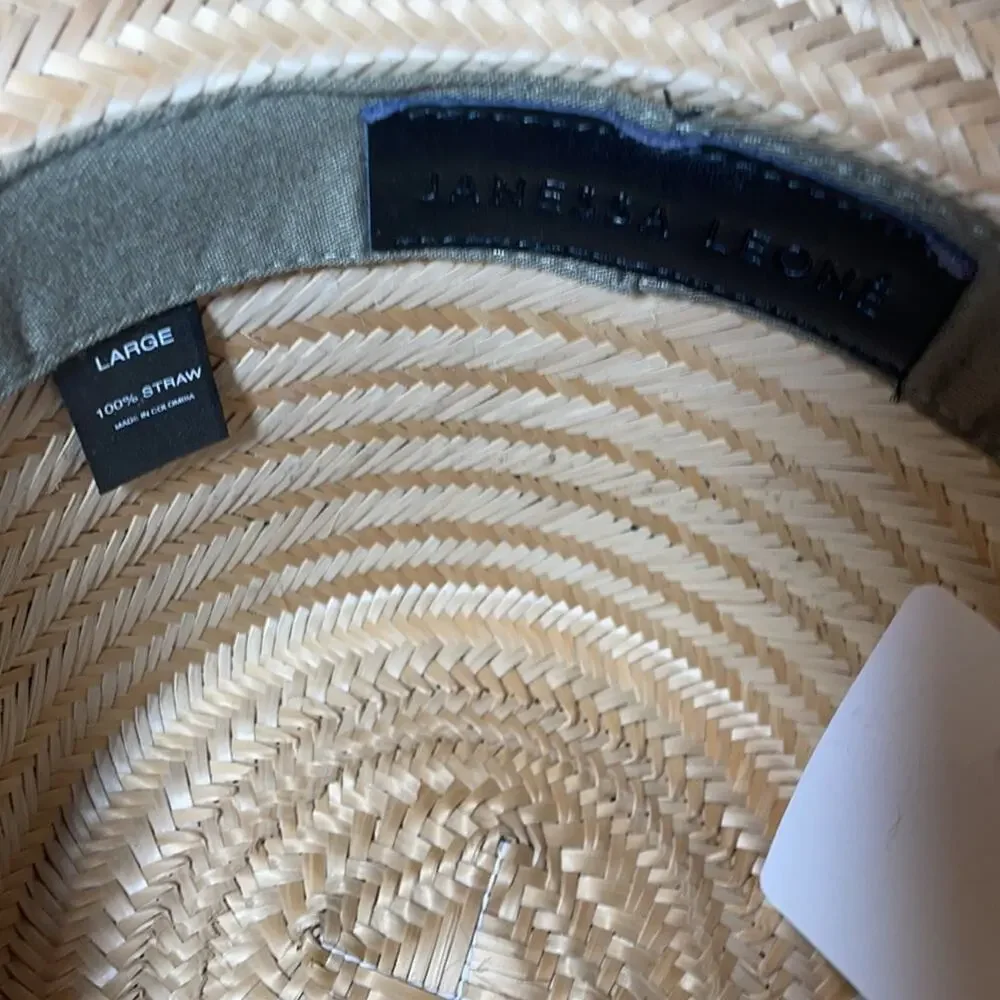 Janessa Leone Eloise Straw Hat Oversized Black Striped‎ Large
